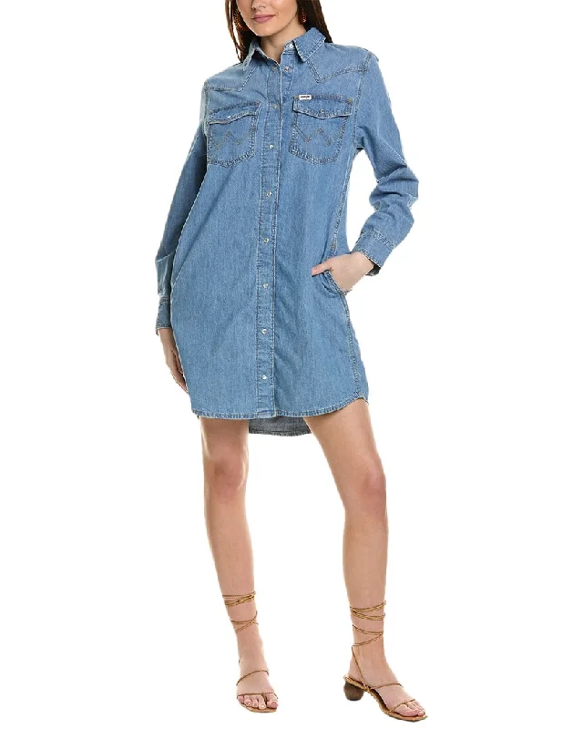 Wrangler Loose Denim Shirtdress V-neck Shirt Dress